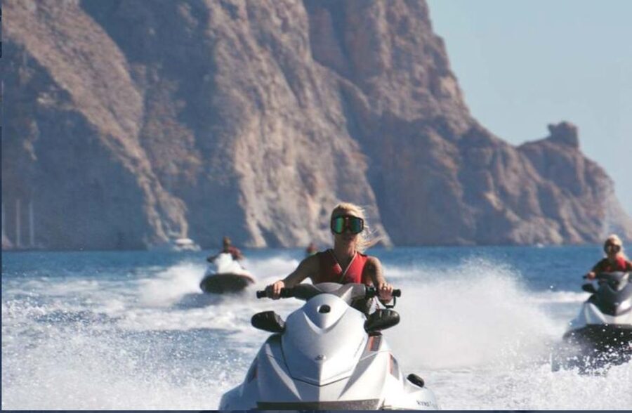 Santorini Speed: 180hp Jet Ski Rental - Perivolos meeting point: close to transit and a beach lounge